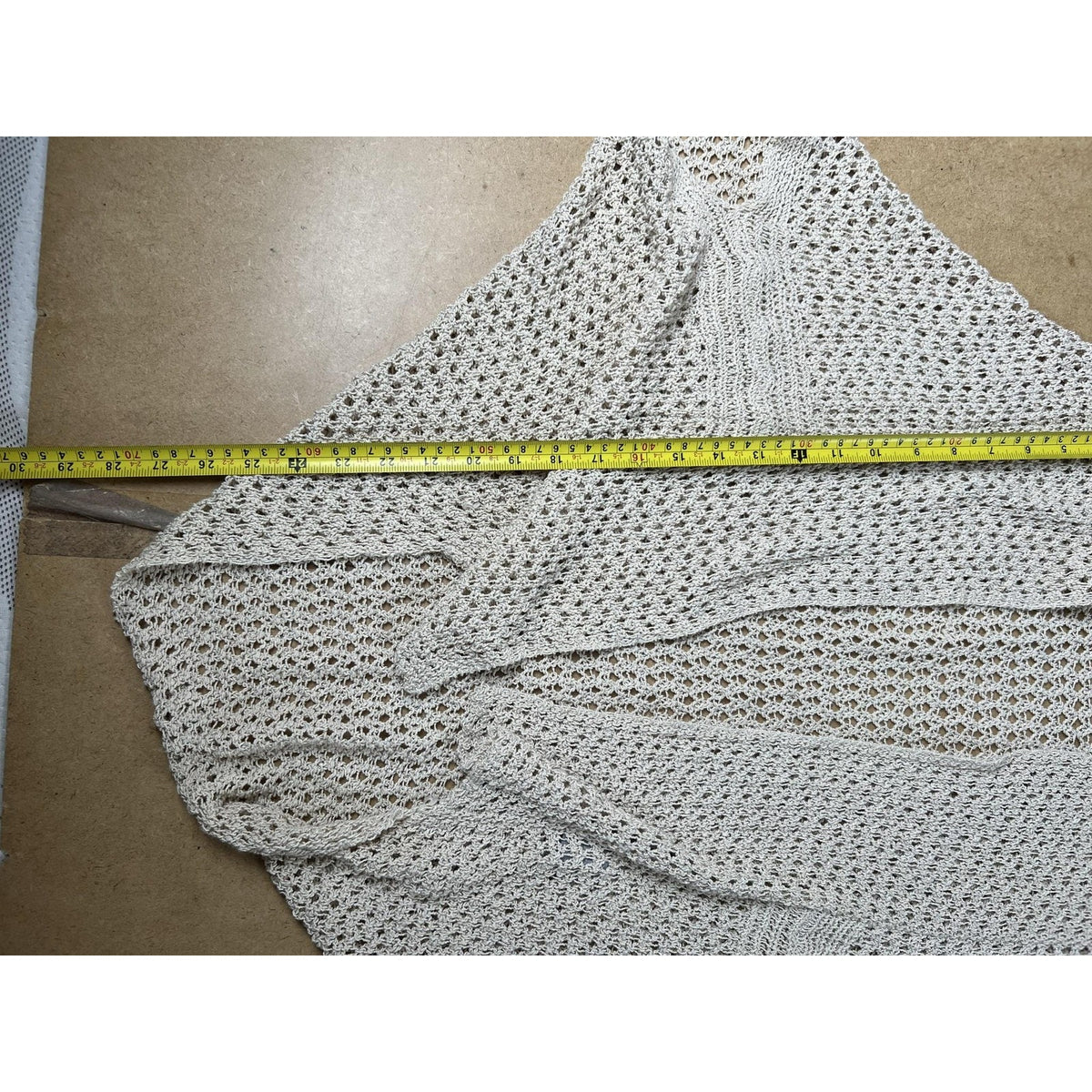 JANA Shrug Womens L/XL Beige Open-Knit Lightweight Collared Crochet Oversized