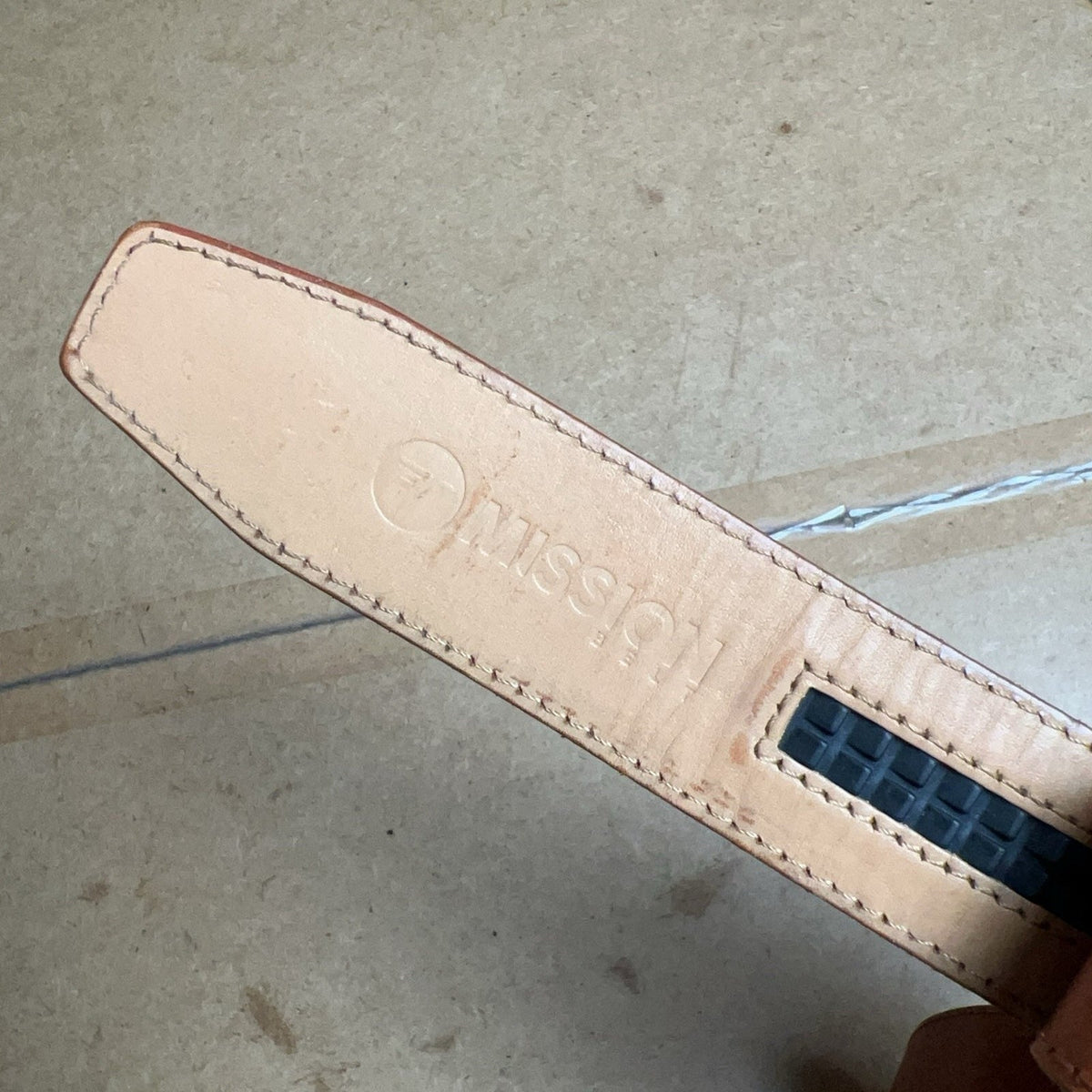 Mission Belt Mens One Size Brown Leather Ratchet Adjustable Buckle Logo
