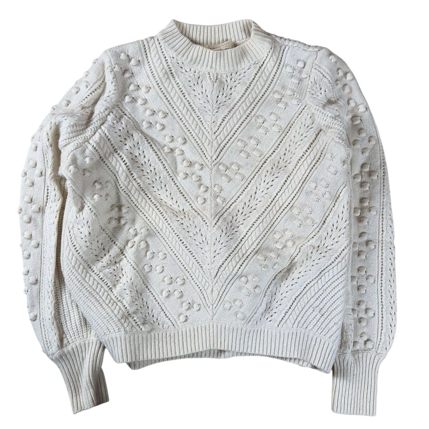 LA MAILLE SÉZANE Sweater Womens S White Pullover Mock Neck Cable-Knit Chunky