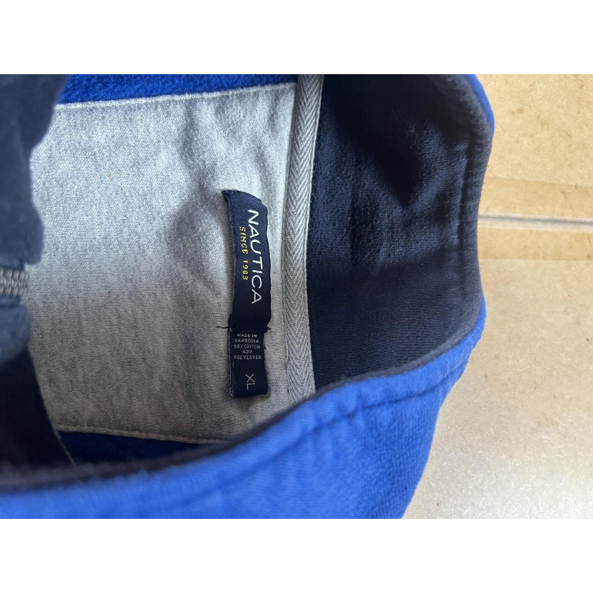 Nautica Sweater Mens XL Blue Full Zip Mock Neck Fleece Pockets Logo Casual
