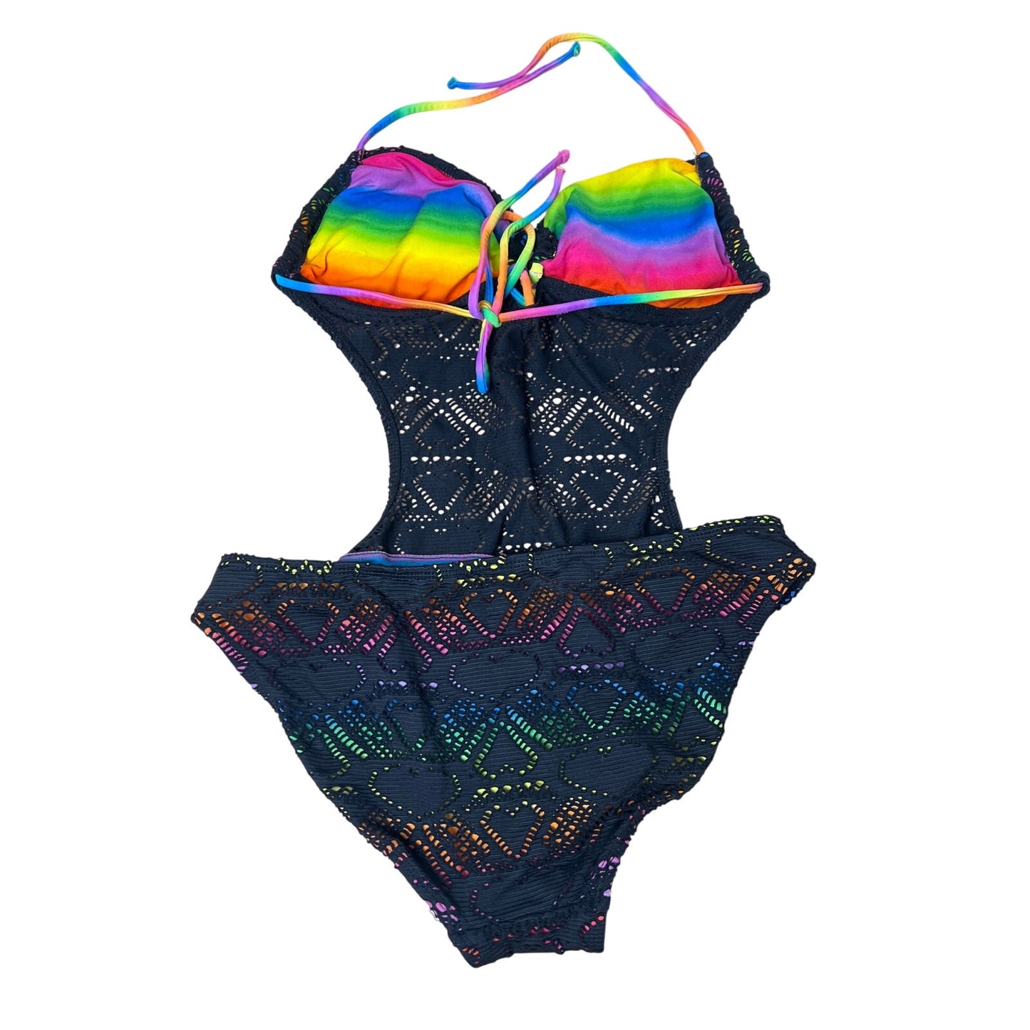 Y2K OP Rainbow Eyelet Swimsuit Size Large (11-13)