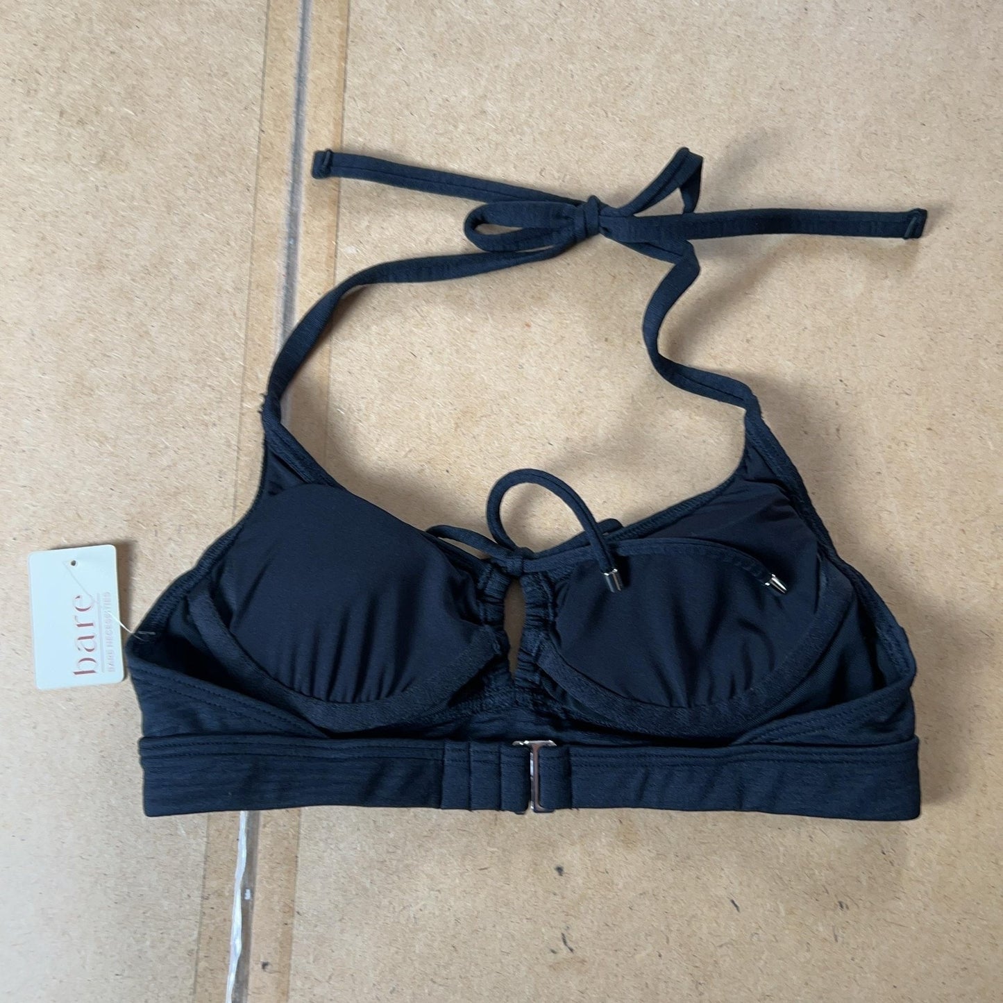 Bare Necessities Swim Top Womens S Black Halter Lined Adjustable Bow Bikini