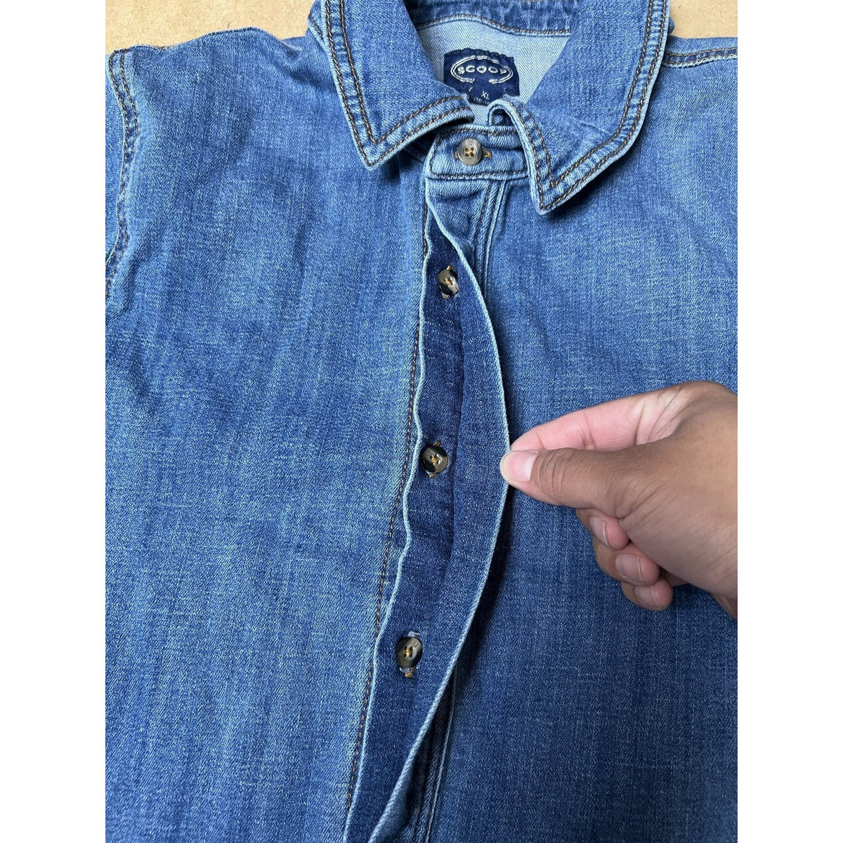 Scoop Jumpsuit Womens XL Blue Denim Collared Short Sleeve Pockets Button Casual