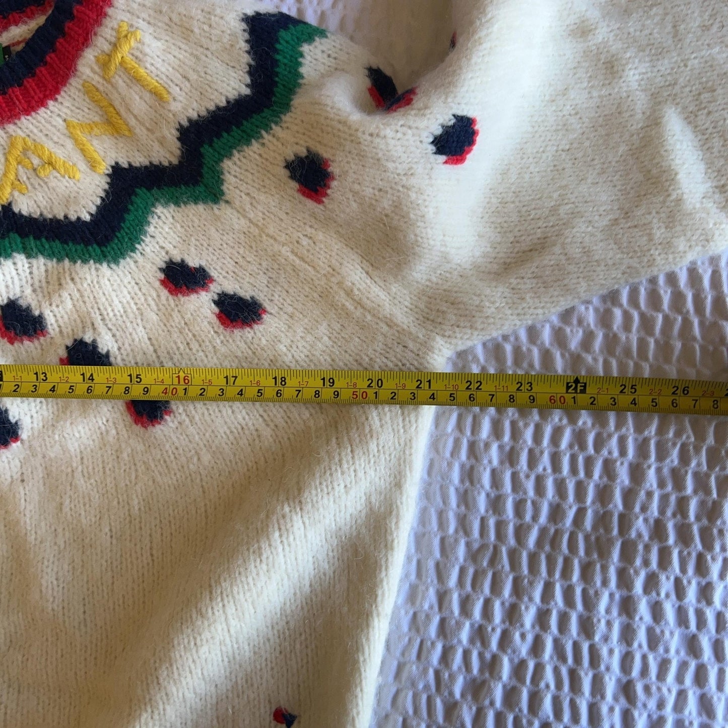CLARE V. Sweater Womens M White Mohair Fair Isle Embroidered Chunky-Knit