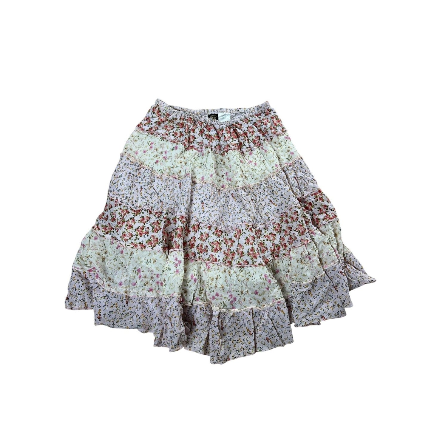 Bila Skirt Womens L Multicolor Floral Boho Peasant Tiered Ruffle Elastic Waist