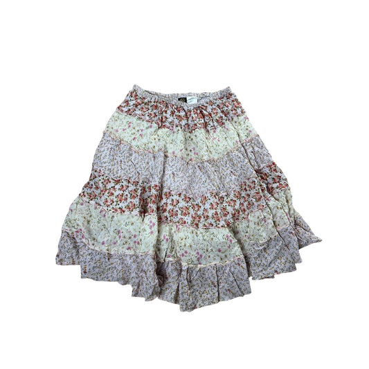 Bila Skirt Womens L Multicolor Floral Boho Peasant Tiered Ruffle Elastic Waist