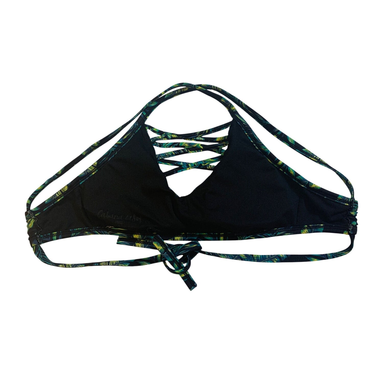 Cabana Del Sol Green Blue Floral Palm Bikini Top Women's Small High Neck EUC