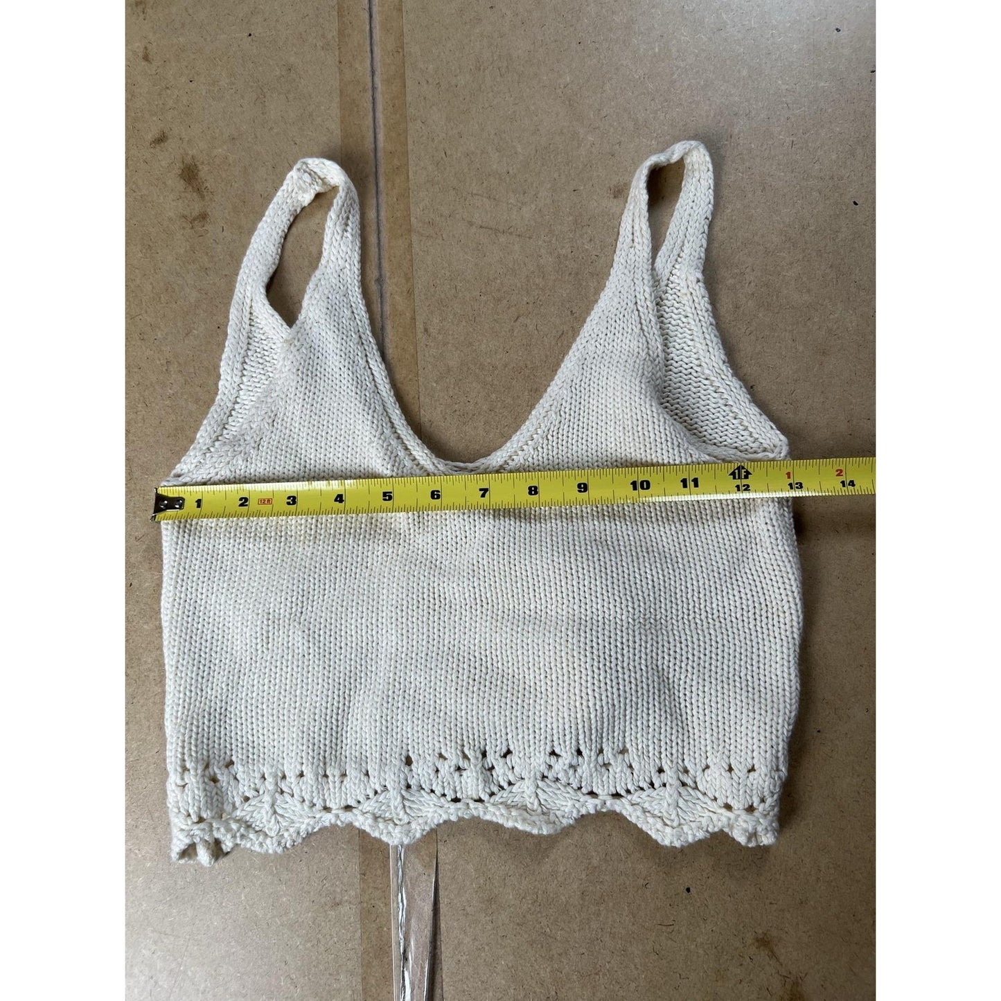 Tank Womens M White Cropped V-Neck Crochet Trim 100% Cotton Summer Lightweight