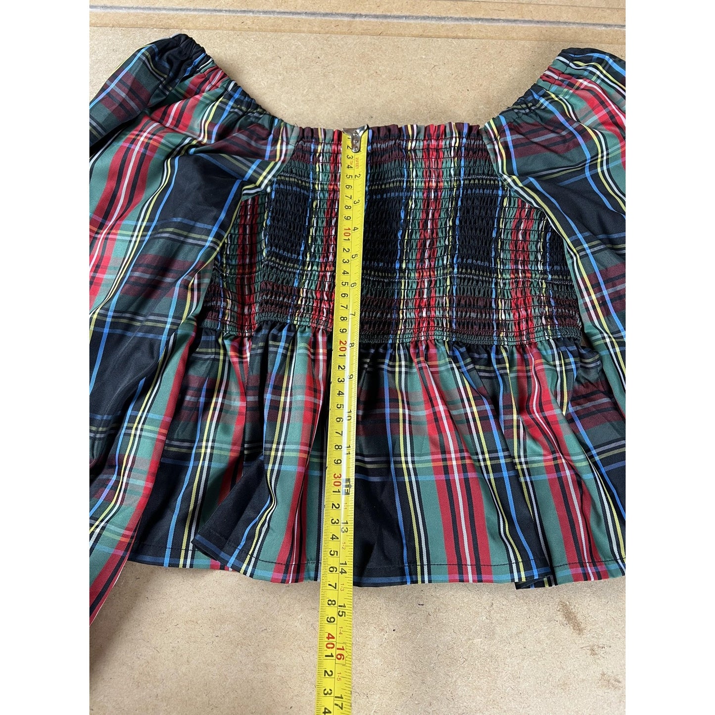 J.CREW Blouse Womens M Multicolor Cropped Off The Shoulder Balloon Sleeve Plaid