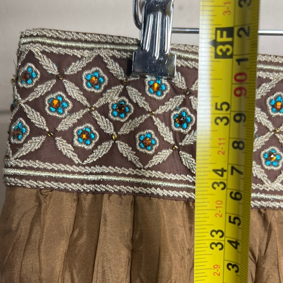 Kenar Size 12 100% Silk long Skirt Brown Beaded Stone