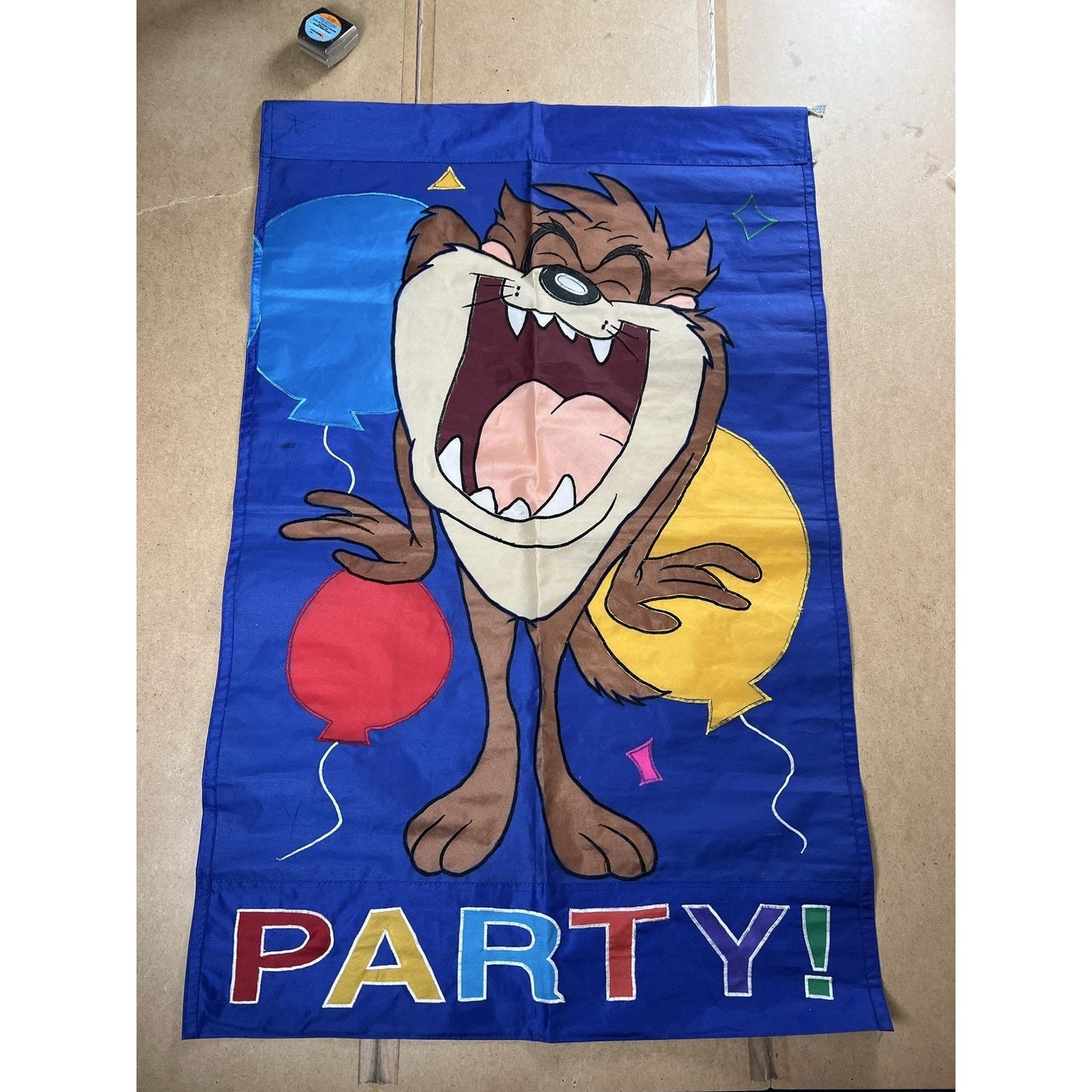 Vintage Looney Tunes Taz Party Flag Banner Blue Balloons 1996 Polyester China