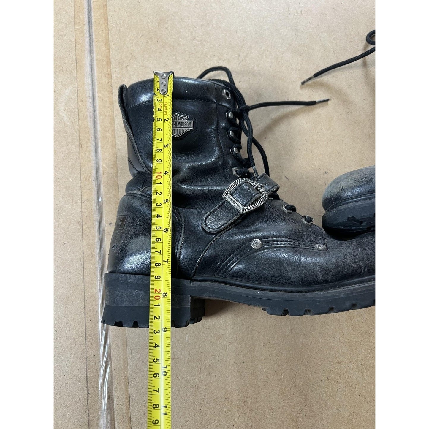 Harley-Davidson Boots Mens Size 10 Black Leather Biker Lace Up Buckle Ankle