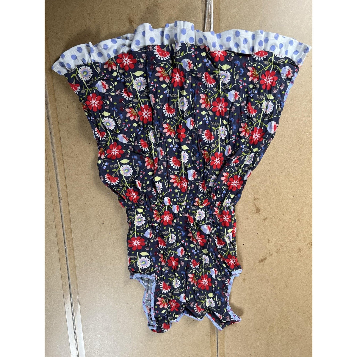 435 Tank Teens 14 Blue Floral Ruffle Button Pockets Elastic Waist