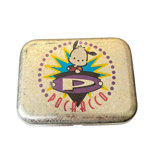 Vintage Pochacco Sanrio 1996 Container Silver Small Tin Case