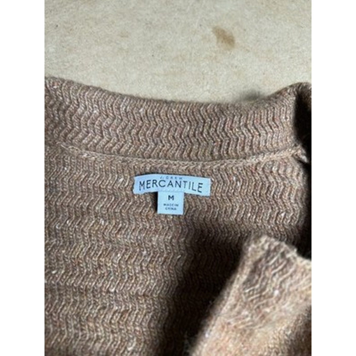 J.Crew Mercantile Cardigan Womens M Brown Herringbone Chunky-Knit Pockets