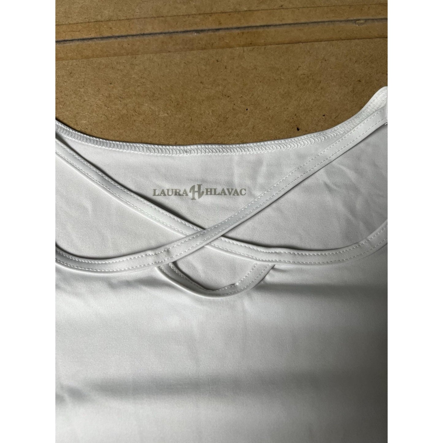 LAURA HHLAVAC Shirt Womens XL White Tunic Ruffle Strap Jersey Polyester