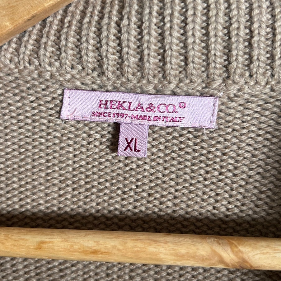 Hekla & Co Cardigan Sweater Women's XL Tan Merino Wool Preppy Academia Knit