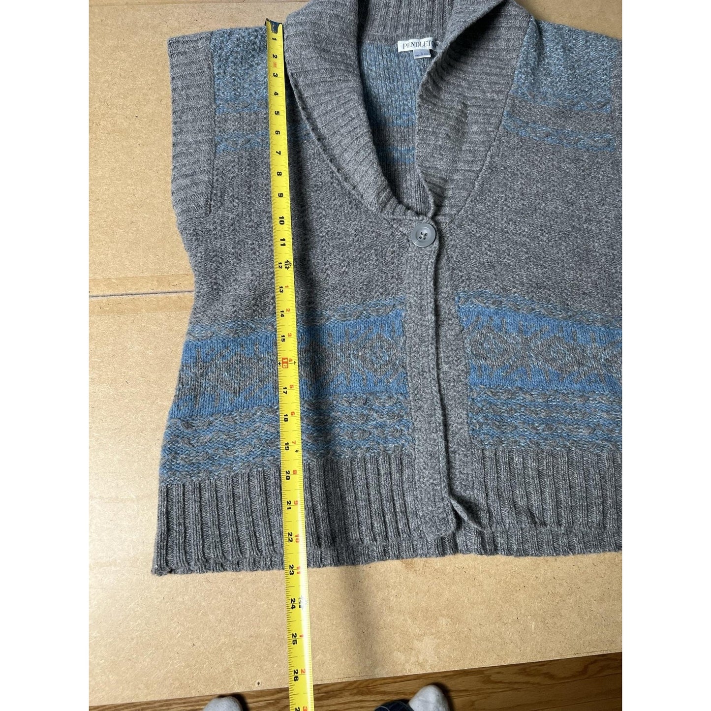 Pendleton Vest Womens L Gray 100% Wool Fair Isle Collared Heavyweight Knit
