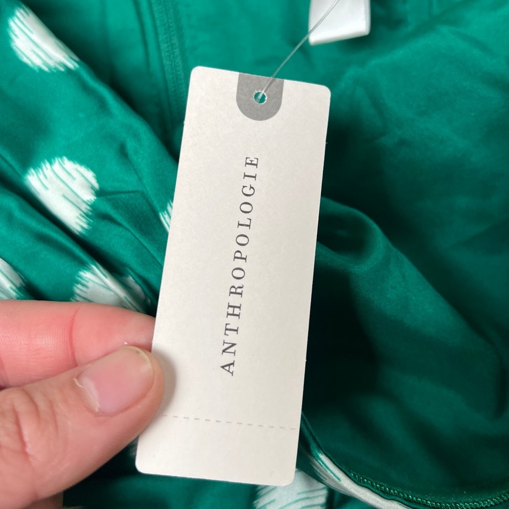 NWT Hutch Crop Top Small Polka Satin Pleated Ruched Stretch Green Bandeau