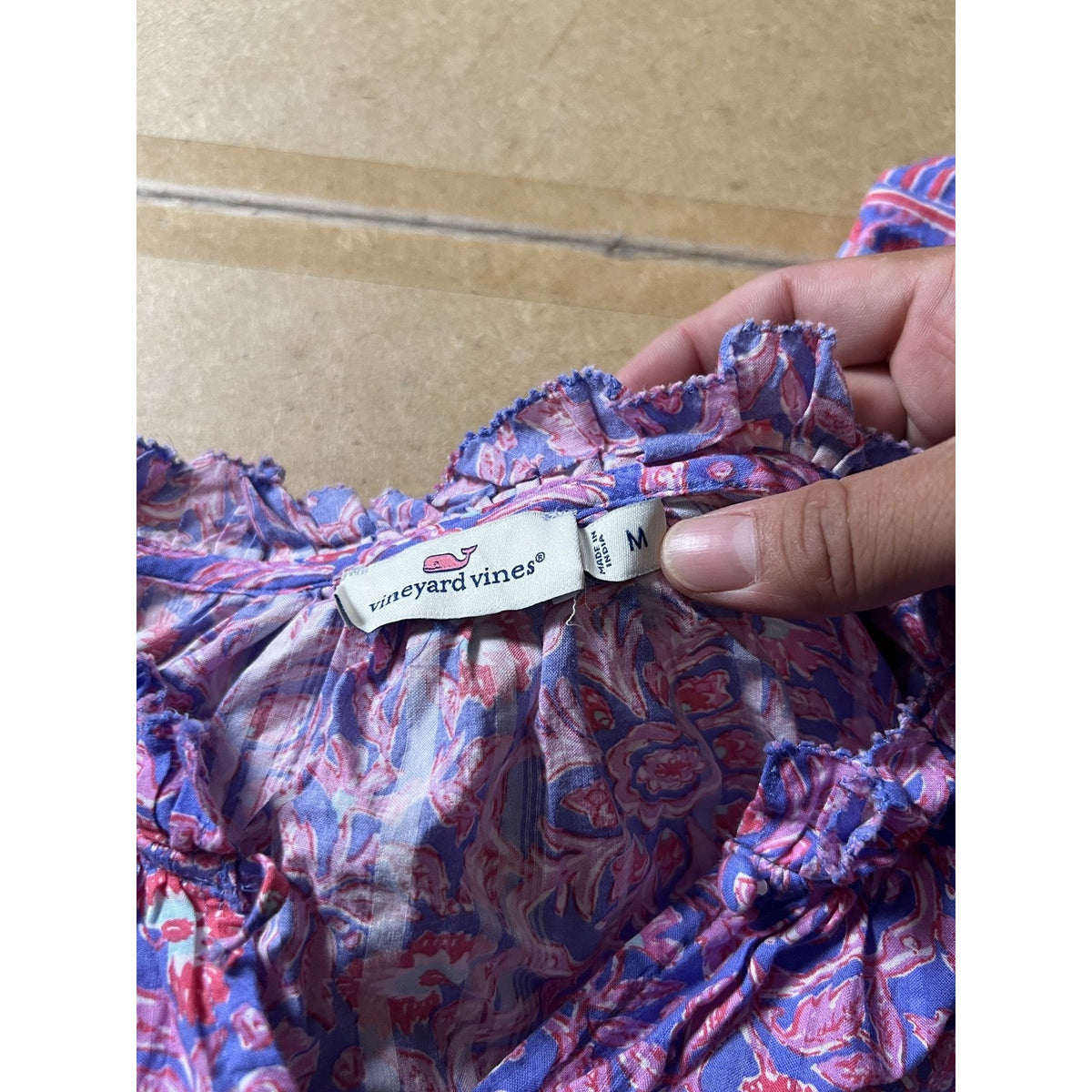 Vineyard Vines Dress Womens M Purple Paisley Smocked Ruffle Sundress Casual