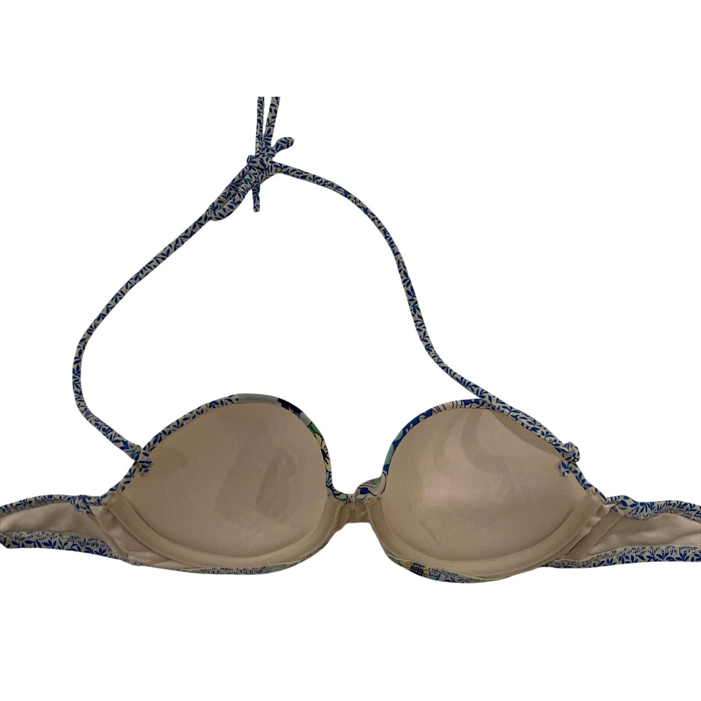 Victoria Victoria's Secret Blue Floral Halter Swimsuit Bikini Top Size 34 B EUC