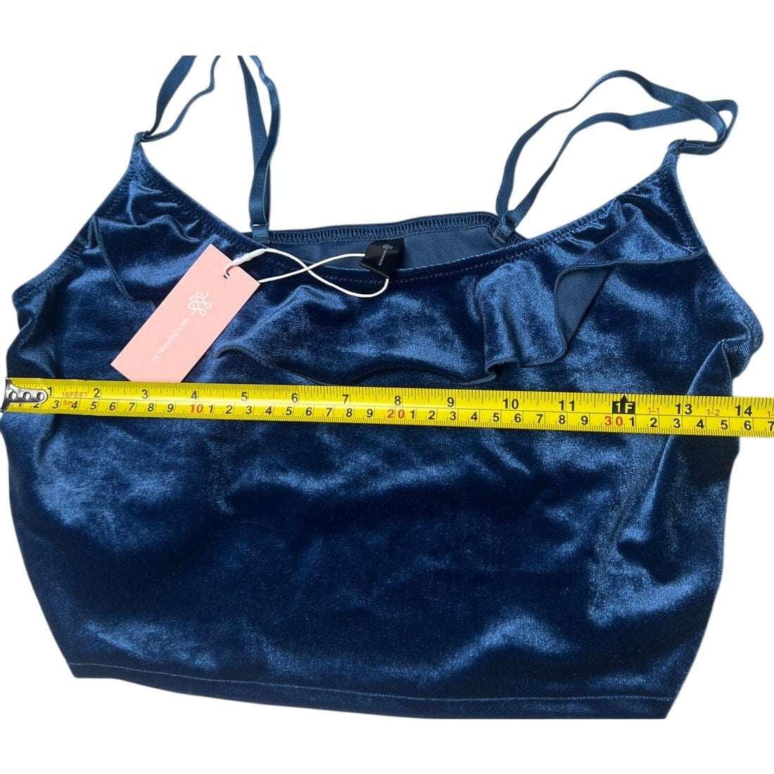 NWT Mentionables Navy Blue Velvet Ruffle Camisole Cropped Top Small S