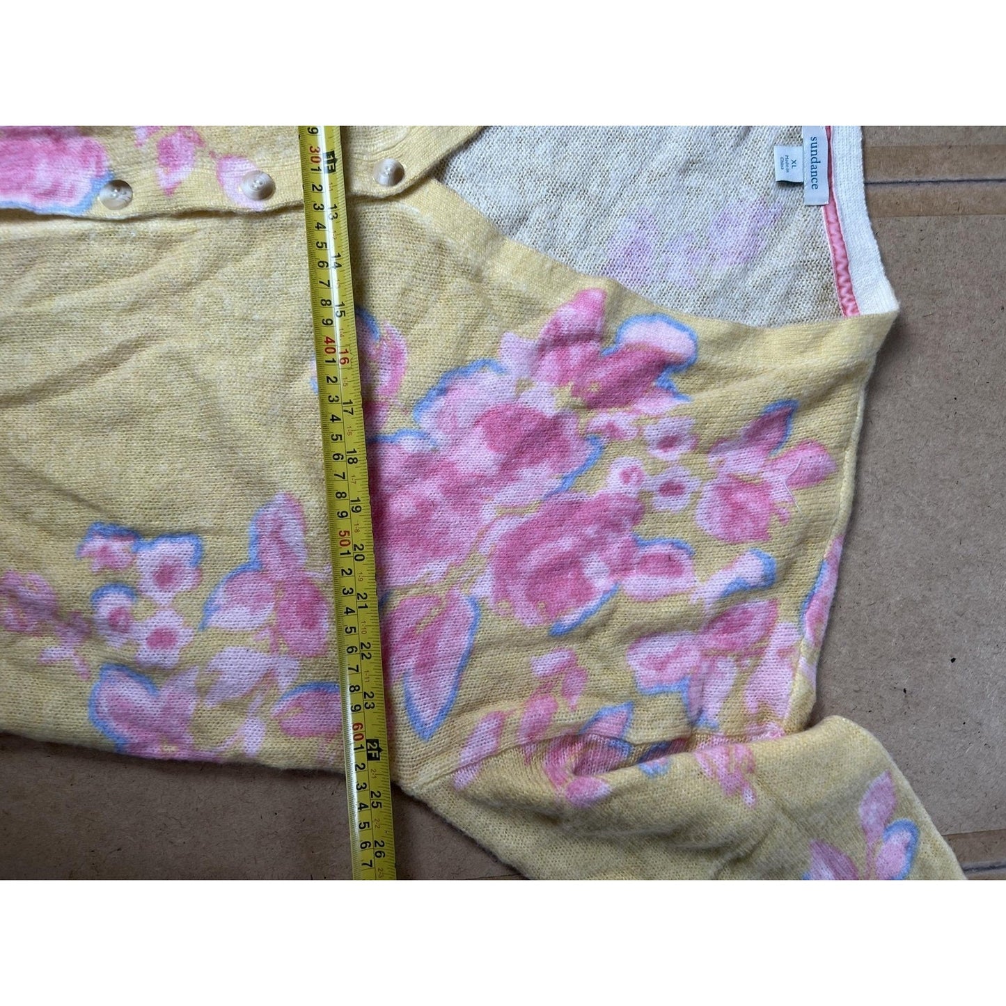 Sundance Sweater Womens Extra Large Vintage Yellow Floral Button Front Knit