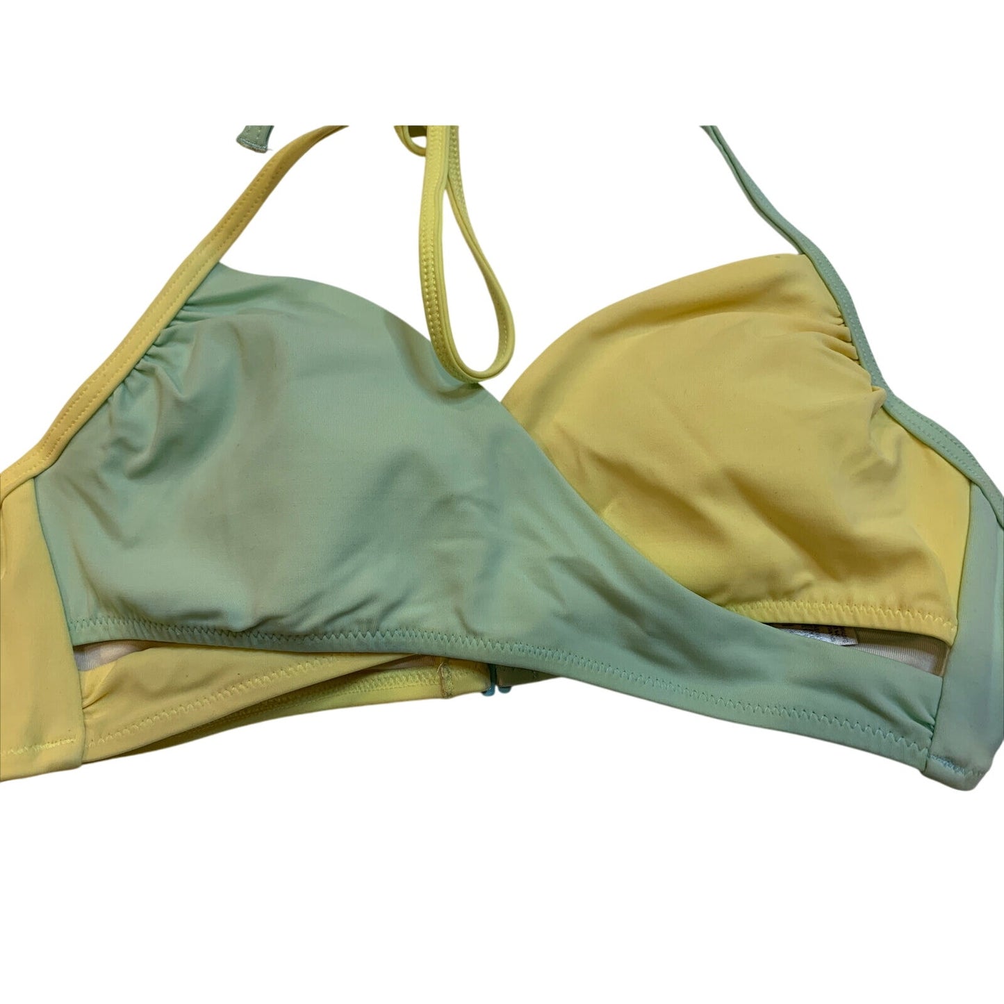Victorias Secret PINK Seafoam Green Yellow Body Wrap Halter Bikini Top Small S