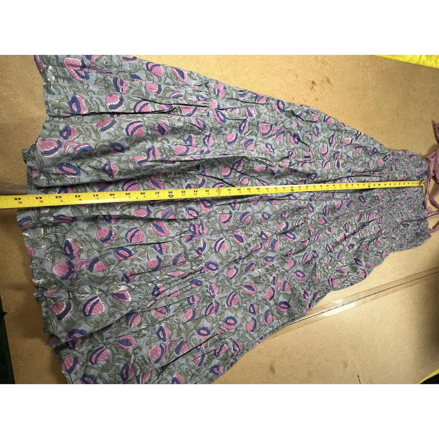 Growkrati Dress Womens L Gray Floral Maxi Square Strappy Ruffle Cotton Casual