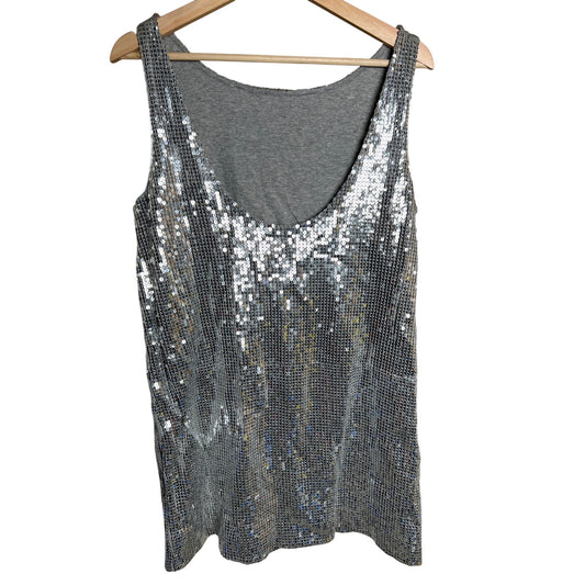 Y2K Sequin Silver Metallic 100% Cotton Tank Top *Dimensions In Picture*
