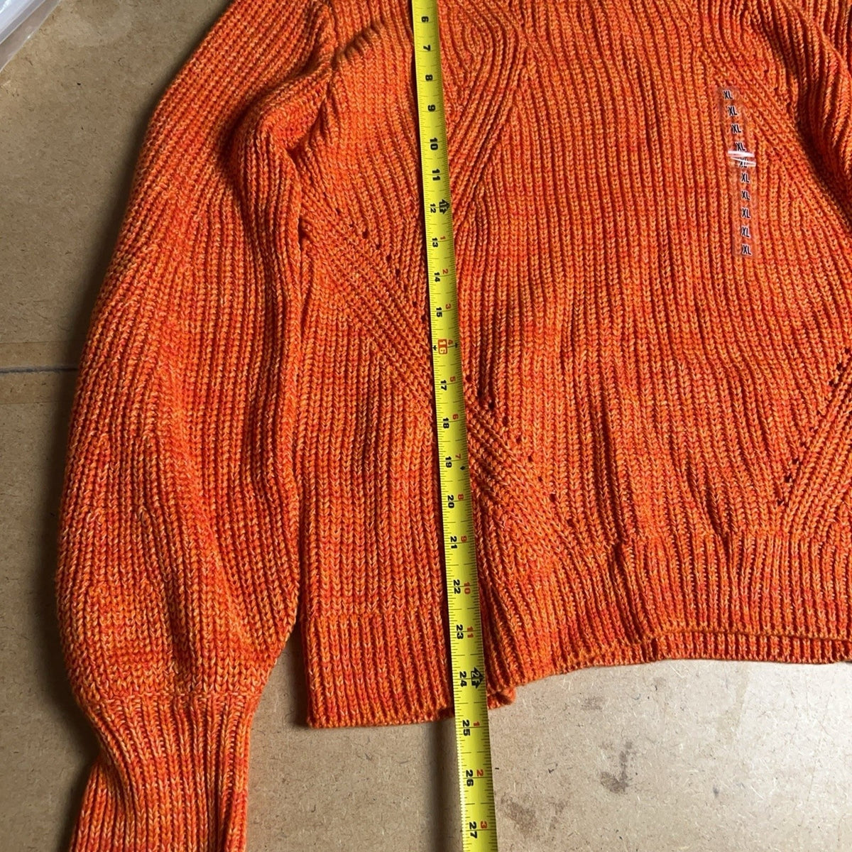 H&M Sweater Womens XL Orange Chunky-Knit Pullover Crew Neck Heavyweight