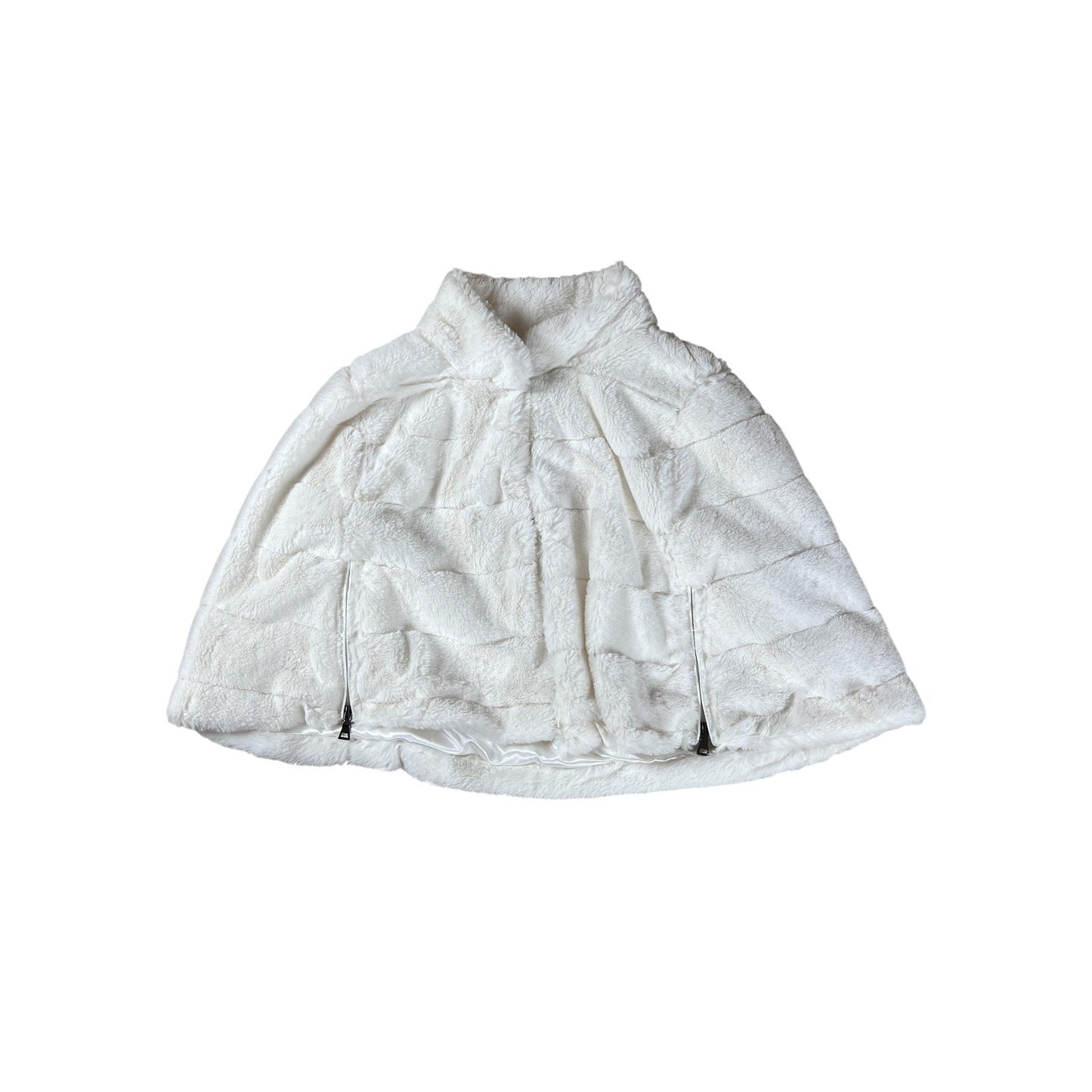 BHLDN Cape Sweater Womens M White Faux Fur Lined Satin Zipper Wedding Bridal
