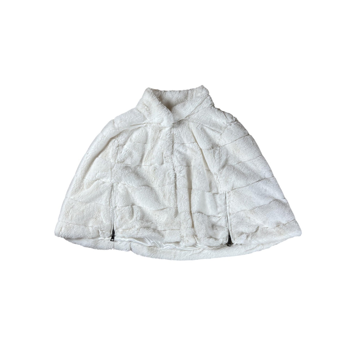 BHLDN Cape Sweater Womens M White Faux Fur Lined Satin Zipper Wedding Bridal
