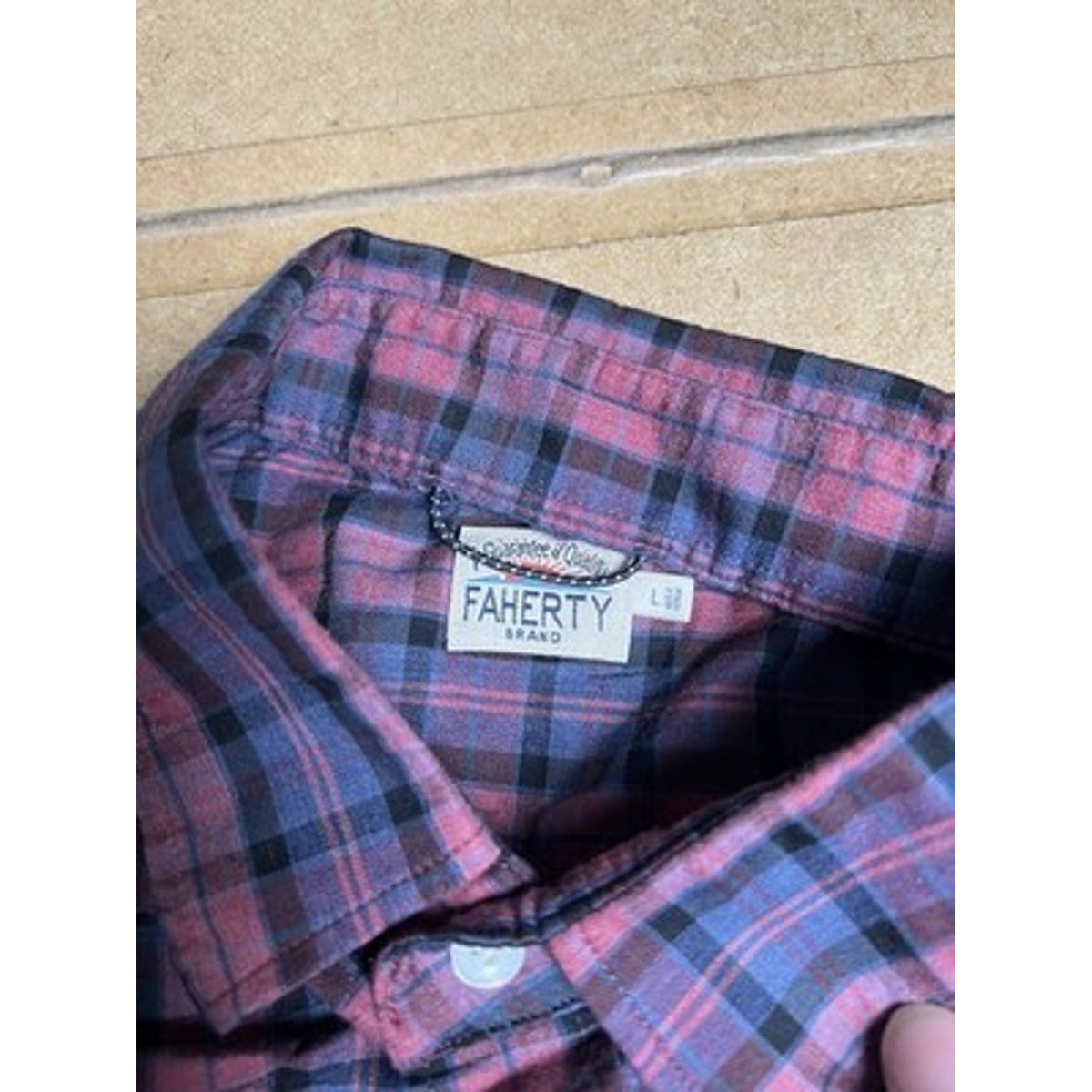 Faherty Shirt Mens L Red Plaid Long Sleeve Button Up Casual Woven Point Collar