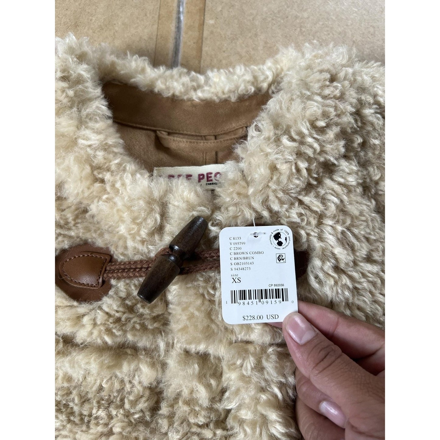 Free People Vest Womens XS Beige Faux Fur Lined Pockets Toggle Closure Casual