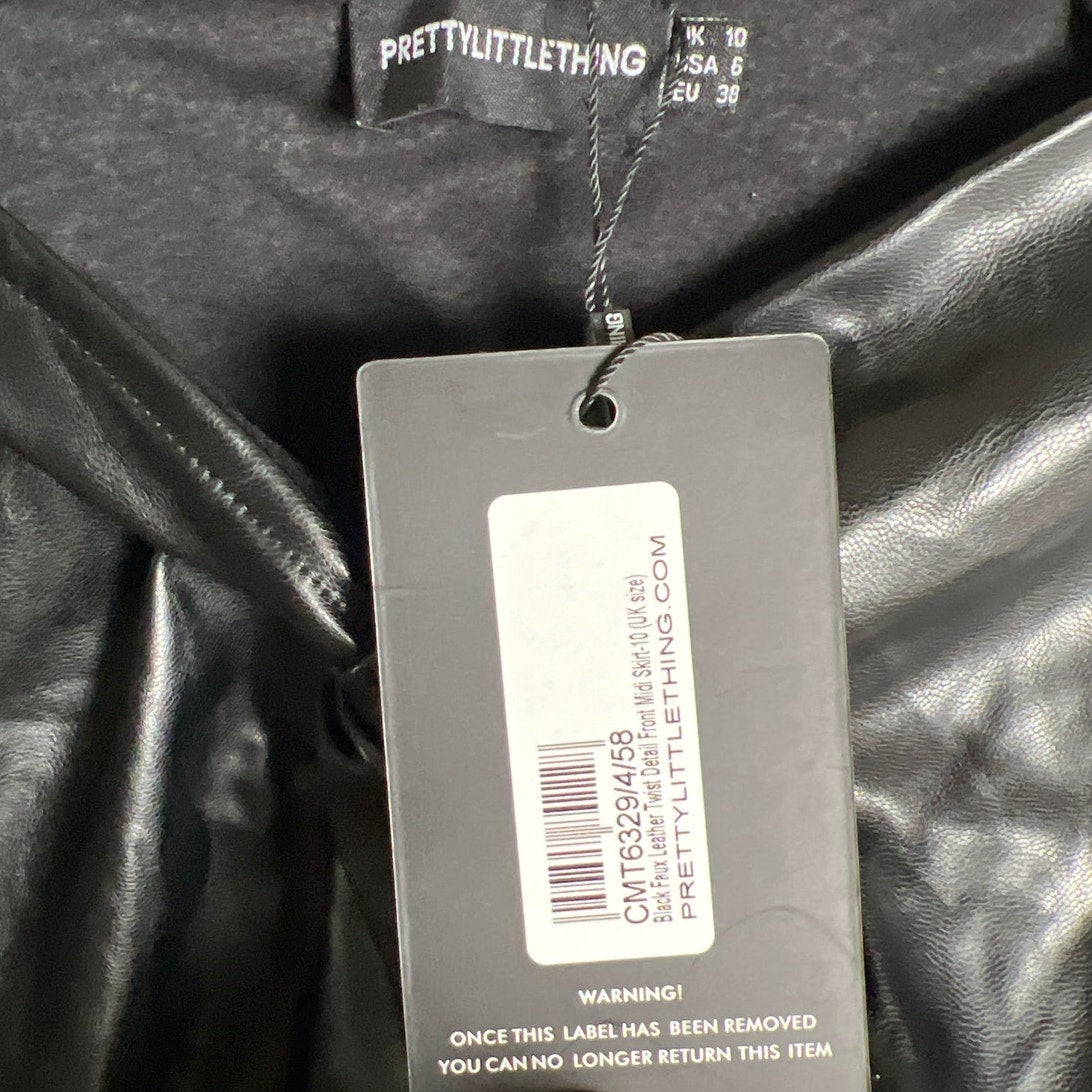 NWT Pretty Little Thing Black Faux Leather Pants Women's Size 6