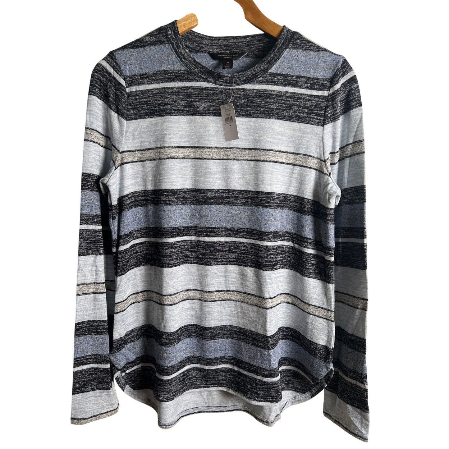 NWT Banana Republic Men M Gray Black & White Striped Long Sleeve