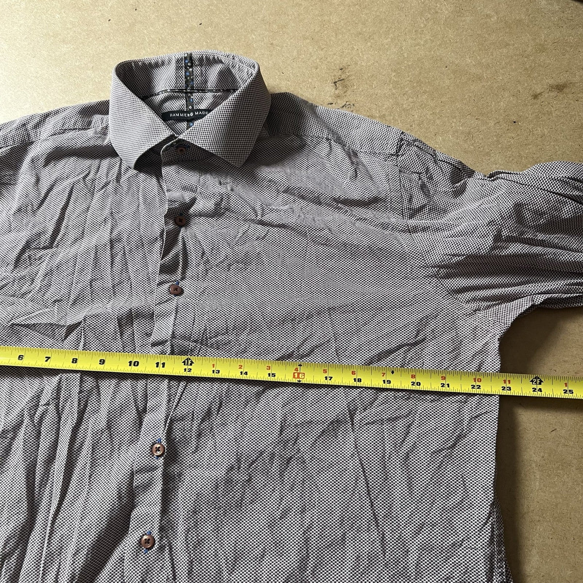 Hammer Made Shirt Mens XL Brown Houndstooth Long Sleeve Button Up Casual