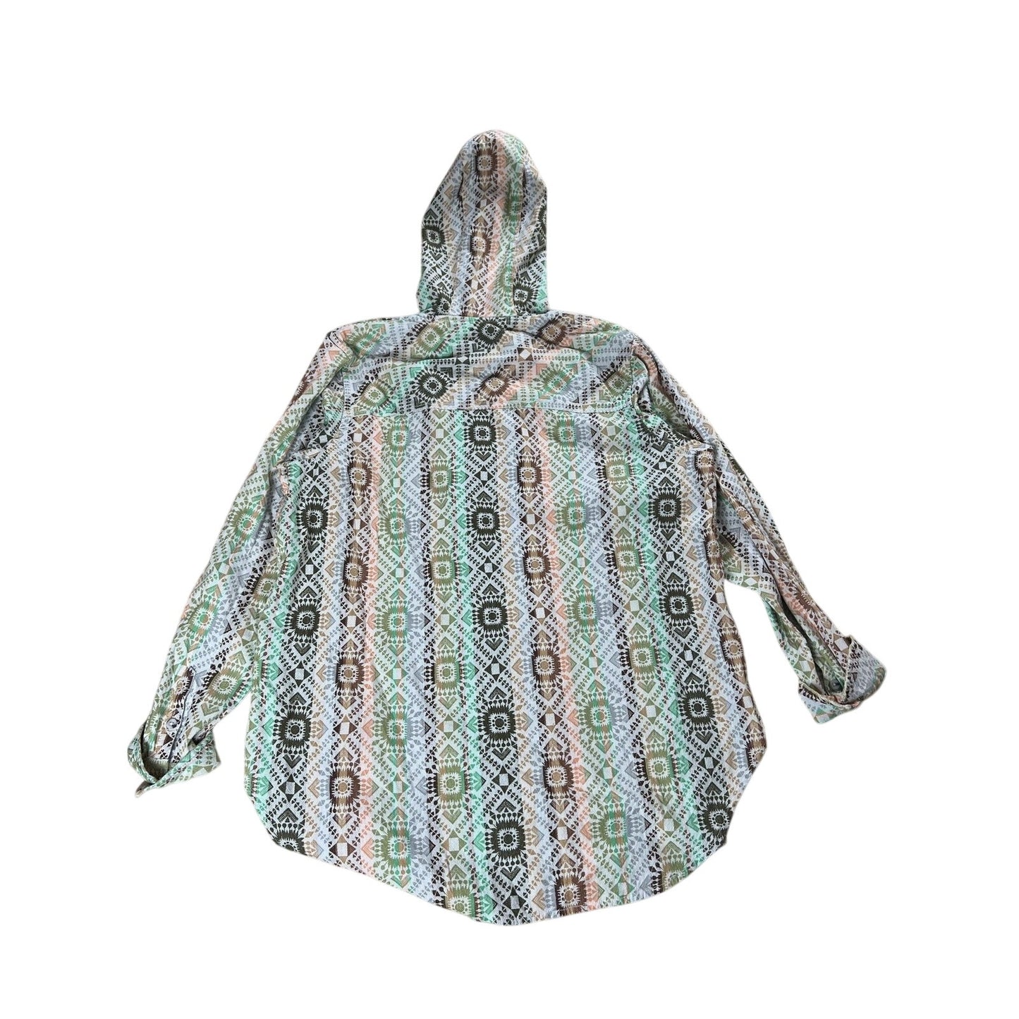 KAVU Sweater Womens M Multicolor Hooded Full Zip Tribal Knit Lightweight