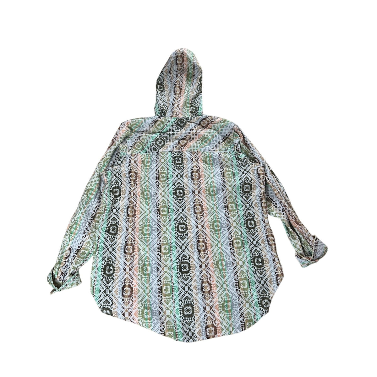 KAVU Sweater Womens M Multicolor Hooded Full Zip Tribal Knit Lightweight