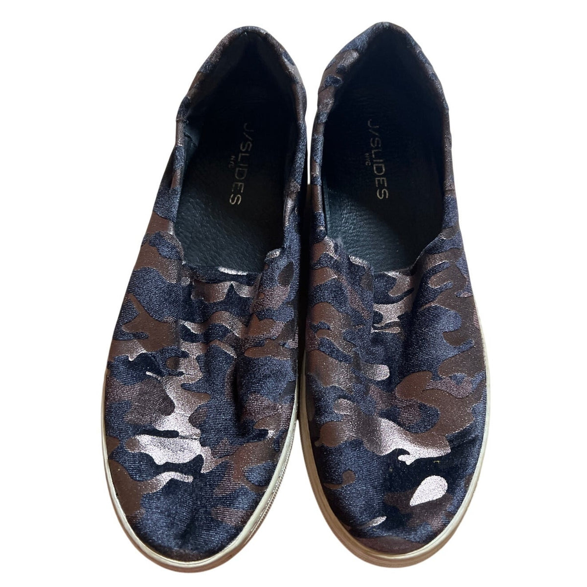 J/Slides NYC Size 8 Ariana Metallic Camo Print Slip On Sneakers Women's