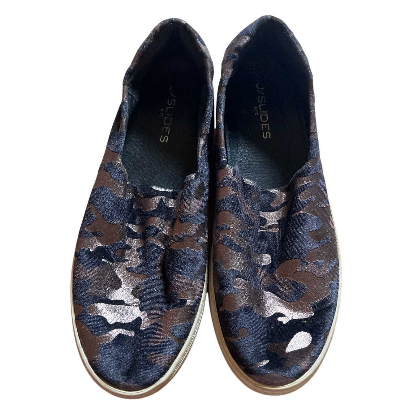 J/Slides NYC Size 8 Ariana Metallic Camo Print Slip On Sneakers Women's