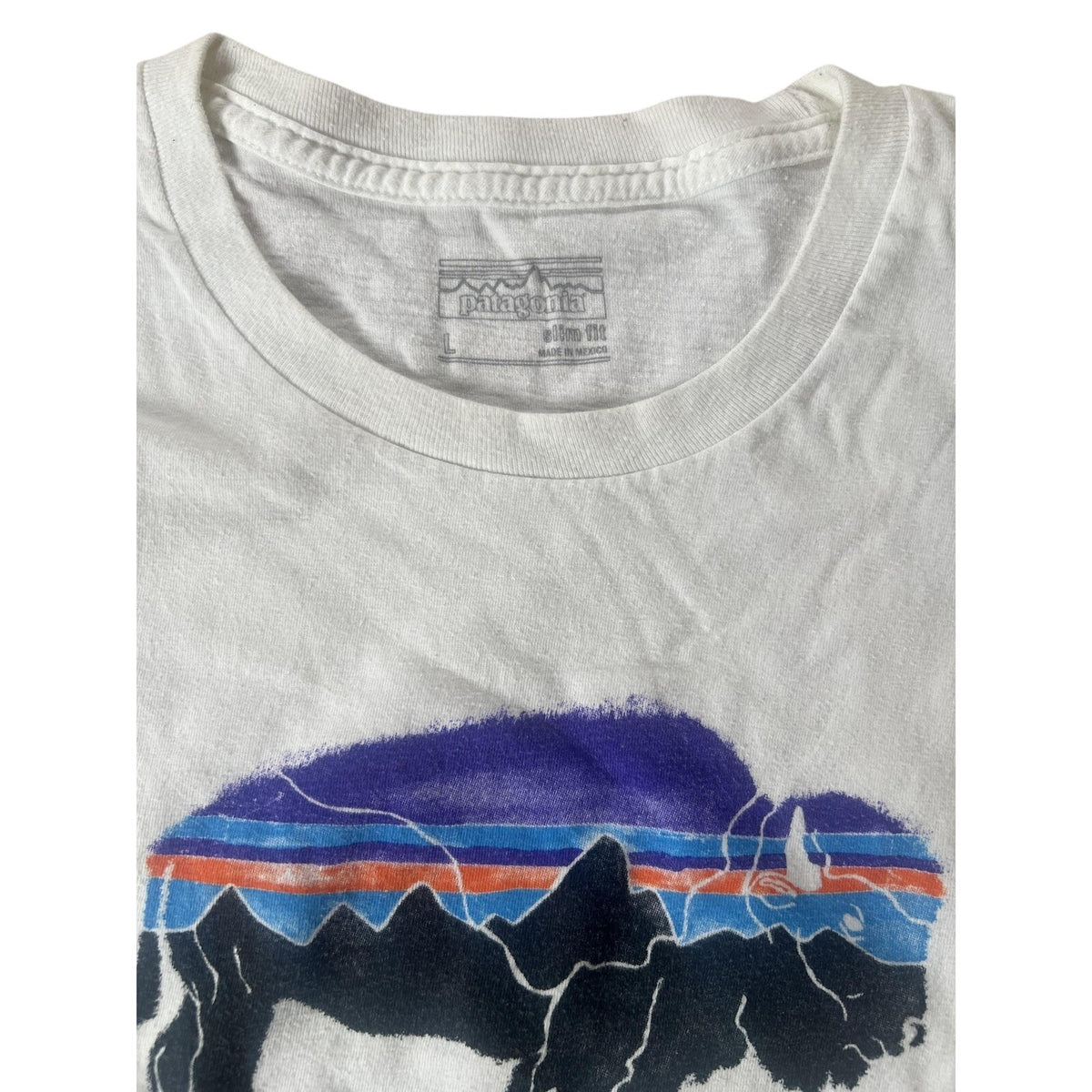 Patagonia Shirt Large White Organic Cotton Blend Short Sleeve Buffalo Graphic