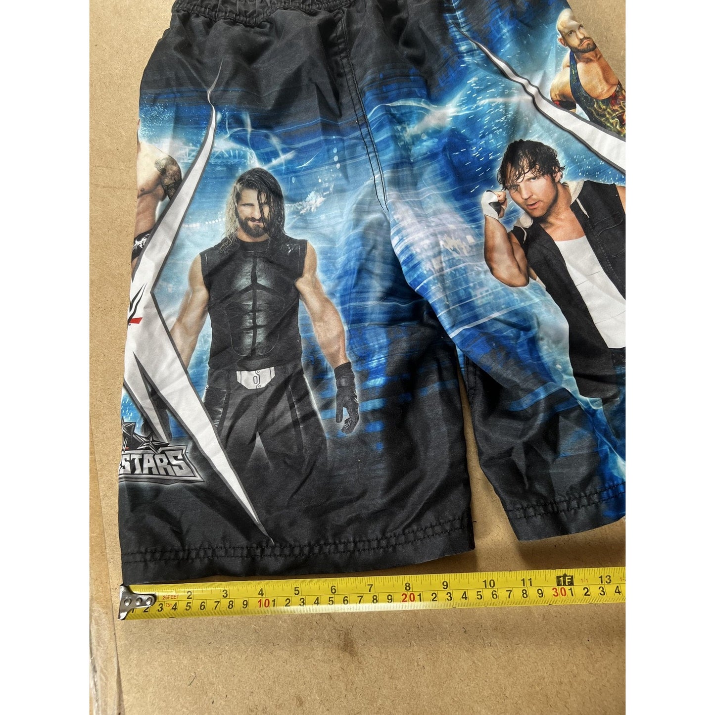 WWE Superstars Shorts Boys 6 Blue Wrestling Swim Trunks Elastic Waist Print