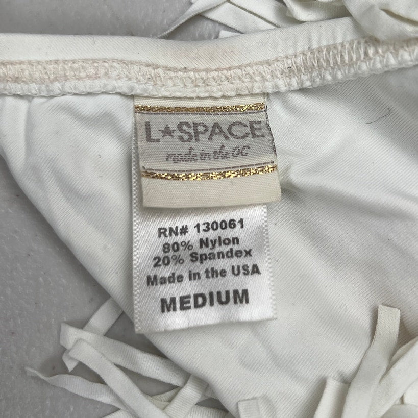 Y2K L-Space Medium White Fringe Women Swimwear Top Bikini