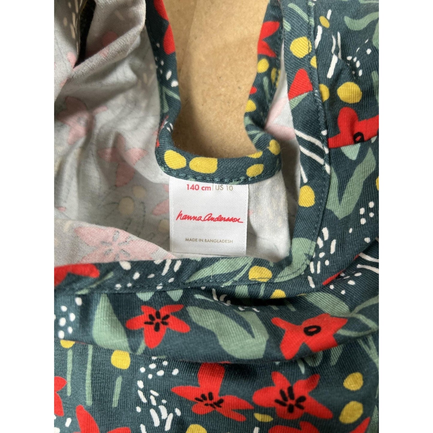 Hanna Andersson Dress Girls 10 Green Floral Fit & Flare Long Sleeve Jersey