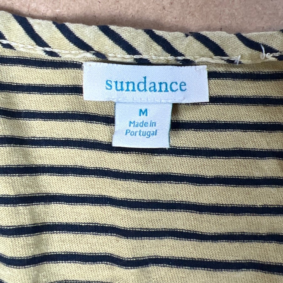 Sundance Striped Raw Edged Exposed Seam Henley Shirt Yellow and Black Size M