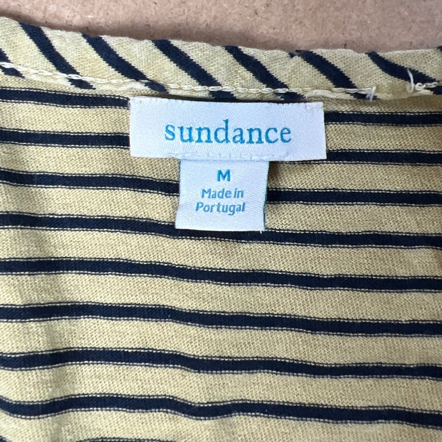 Sundance Striped Raw Edged Exposed Seam Henley Shirt Yellow and Black Size M