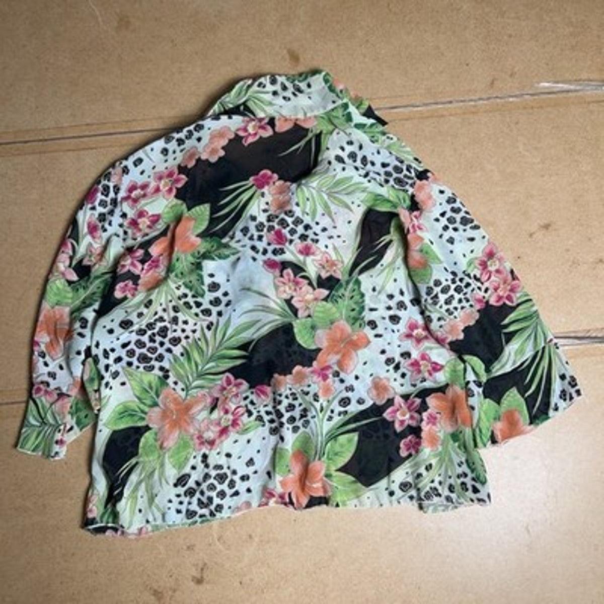 M Milano Blouse Womens M Multicolor Floral Kimono Collared 3/4 Sleeve Chiffon