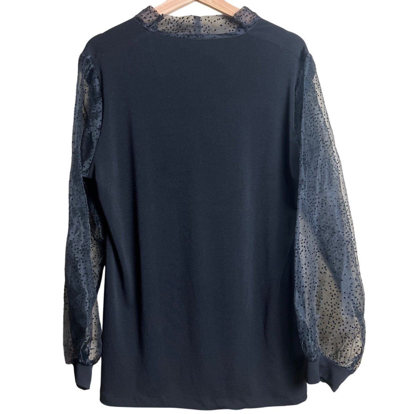 Hanezza Black Blouse Women's Top Small Tie Bow